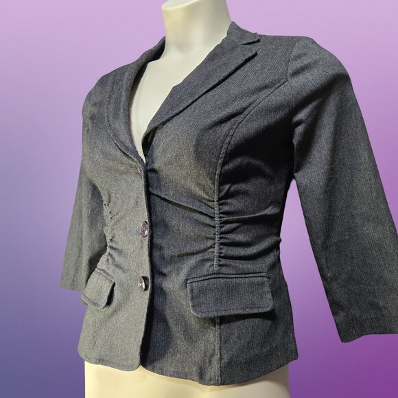 Y2K Gray Fitted Blazer Jacket Size L Office Siren 2000s Academia Stretch - Picture 4 of 12